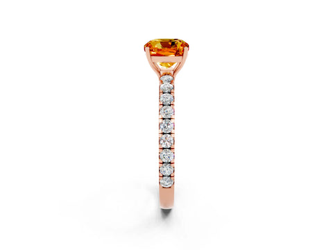 Rose gold Cushion Cut Citrine Pavé Solitaire Engagement Ring with Four-Prong Setting_14