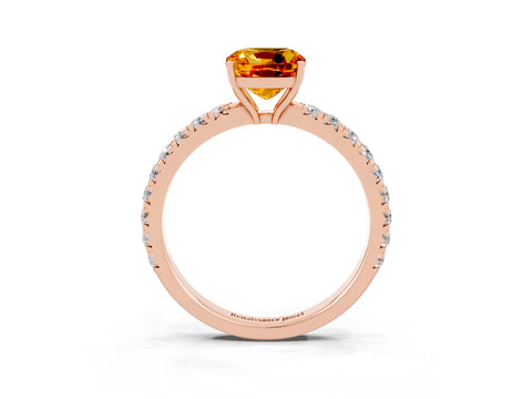 Rose gold Cushion Cut Citrine Pavé Solitaire Engagement Ring with Four-Prong Setting_15