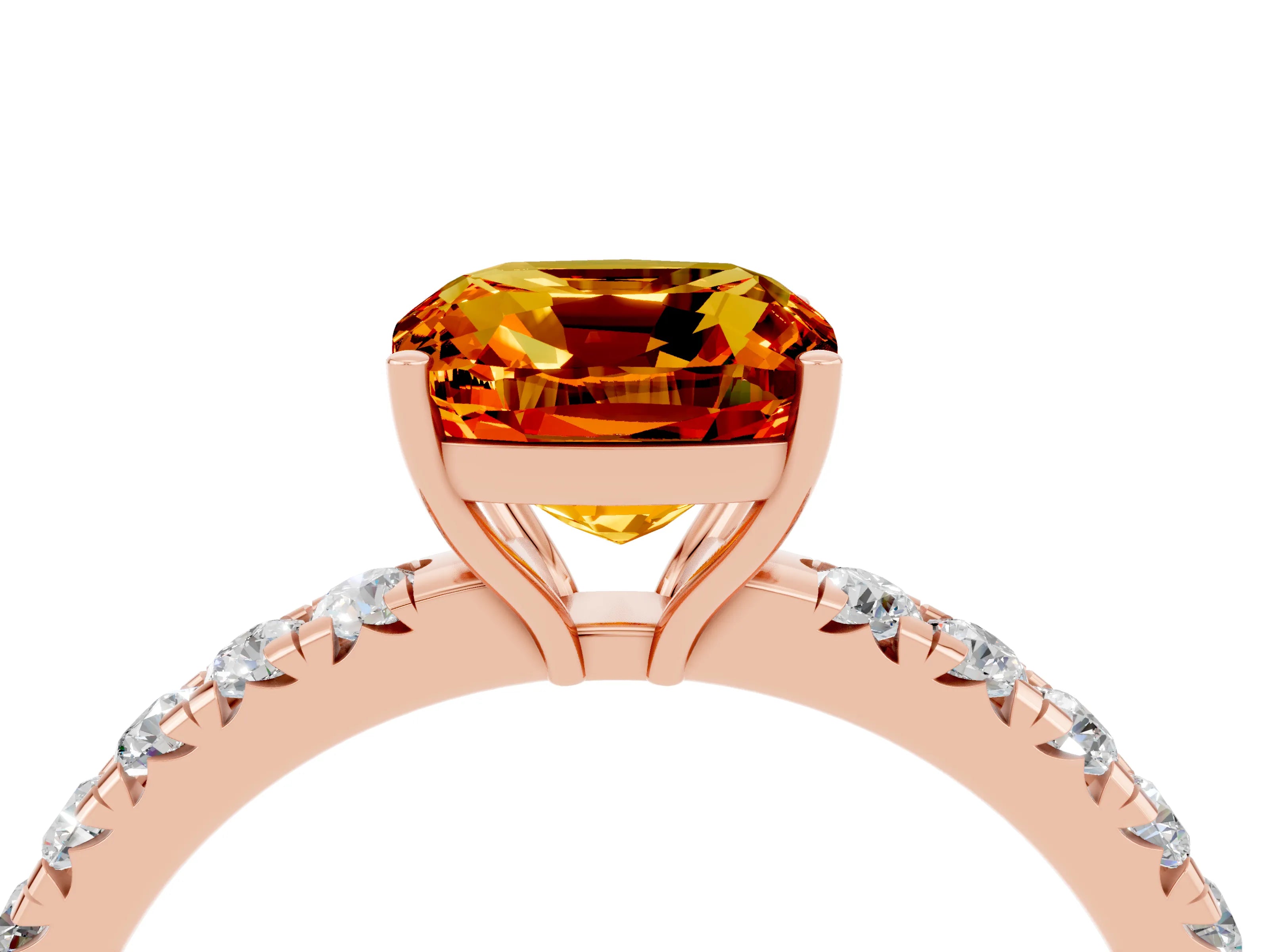 Rose gold Cushion Cut Citrine Pavé Solitaire Engagement Ring with Four-Prong Setting_16