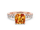 Rose gold Cushion Cut Citrine Pavé Solitaire Ring with Round Band and Prong Setting_12