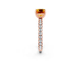 Rose gold Cushion Cut Citrine Pavé Solitaire Ring with Round Band and Prong Setting_14