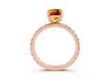 Rose gold Cushion Cut Citrine Pavé Solitaire Ring with Round Band and Prong Setting_15
