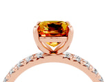 Rose gold Cushion Cut Citrine Pavé Solitaire Ring with Round Band and Prong Setting_16