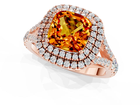 Rose gold Cushion Cut Citrine Pavé Split Shank Double Halo Engagement Ring_1
