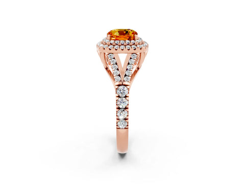 Rose gold Cushion Cut Citrine Pavé Split Shank Double Halo Engagement Ring_2