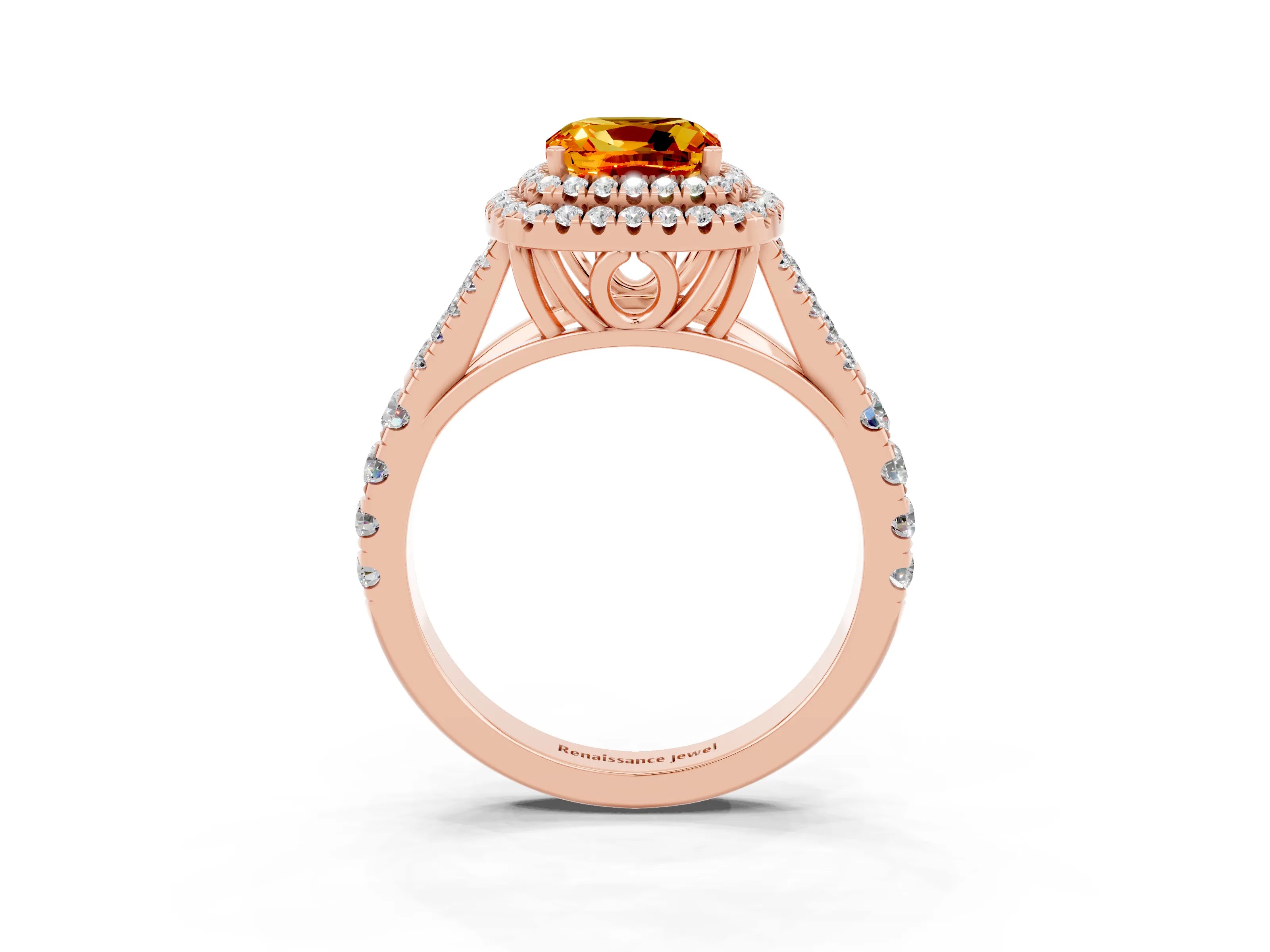 Rose gold Cushion Cut Citrine Pavé Split Shank Double Halo Engagement Ring_3