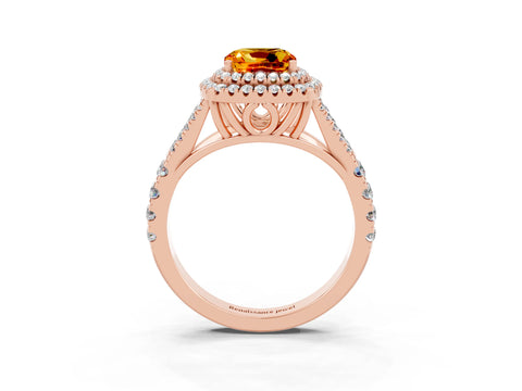 Rose gold Cushion Cut Citrine Pavé Split Shank Double Halo Engagement Ring_3
