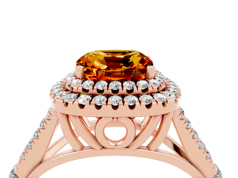 Rose gold Cushion Cut Citrine Pavé Split Shank Double Halo Engagement Ring_4
