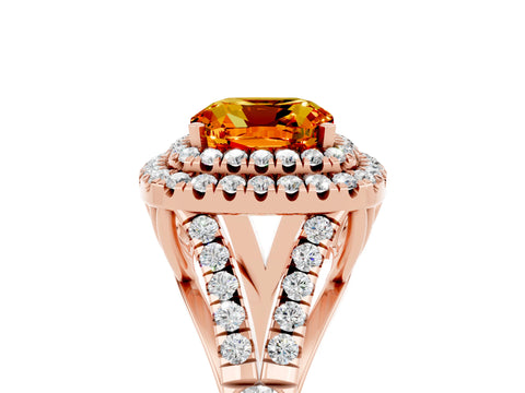 Rose gold Cushion Cut Citrine Pavé Split Shank Double Halo Engagement Ring_5