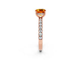 Rose gold Cushion Cut Citrine Pave Band Solitaire Ring with Four-Prong Setting_26