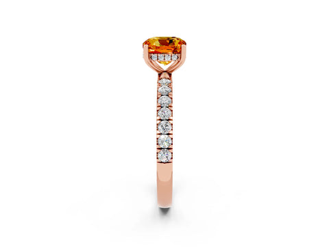 Rose gold Cushion Cut Citrine Pave Band Solitaire Ring with Four-Prong Setting_26