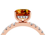 Rose gold Cushion Cut Citrine Pave Band Solitaire Ring with Four-Prong Setting_28