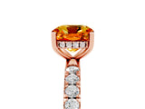 Rose gold Cushion Cut Citrine Pave Band Solitaire Ring with Four-Prong Setting_29