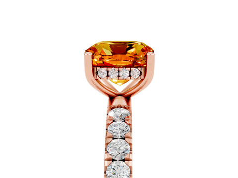 Rose gold Cushion Cut Citrine Pave Band Solitaire Ring with Four-Prong Setting_29