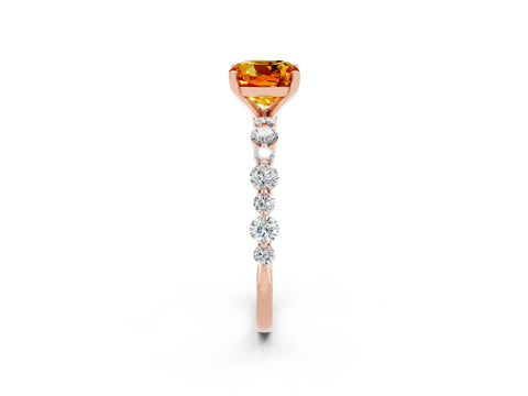 Rose gold Cushion Cut Citrine Prong Set Engagement Ring with Pavé Band_2