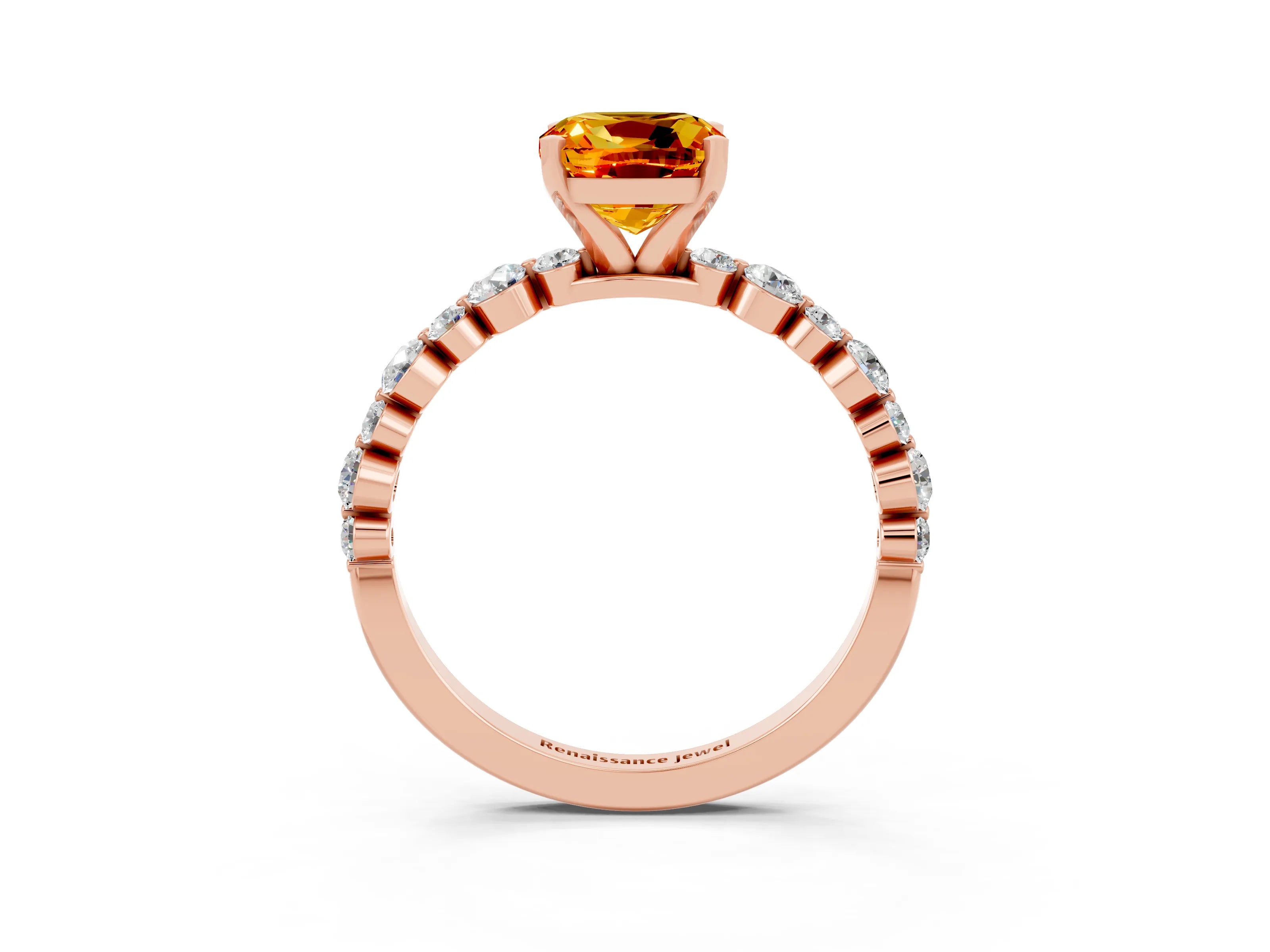 Rose gold Cushion Cut Citrine Prong Set Engagement Ring with Pavé Band_3