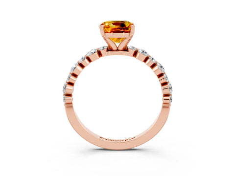 Rose gold Cushion Cut Citrine Prong Set Engagement Ring with Pavé Band_3