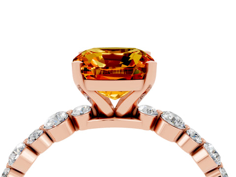 Rose gold Cushion Cut Citrine Prong Set Engagement Ring with Pavé Band_4