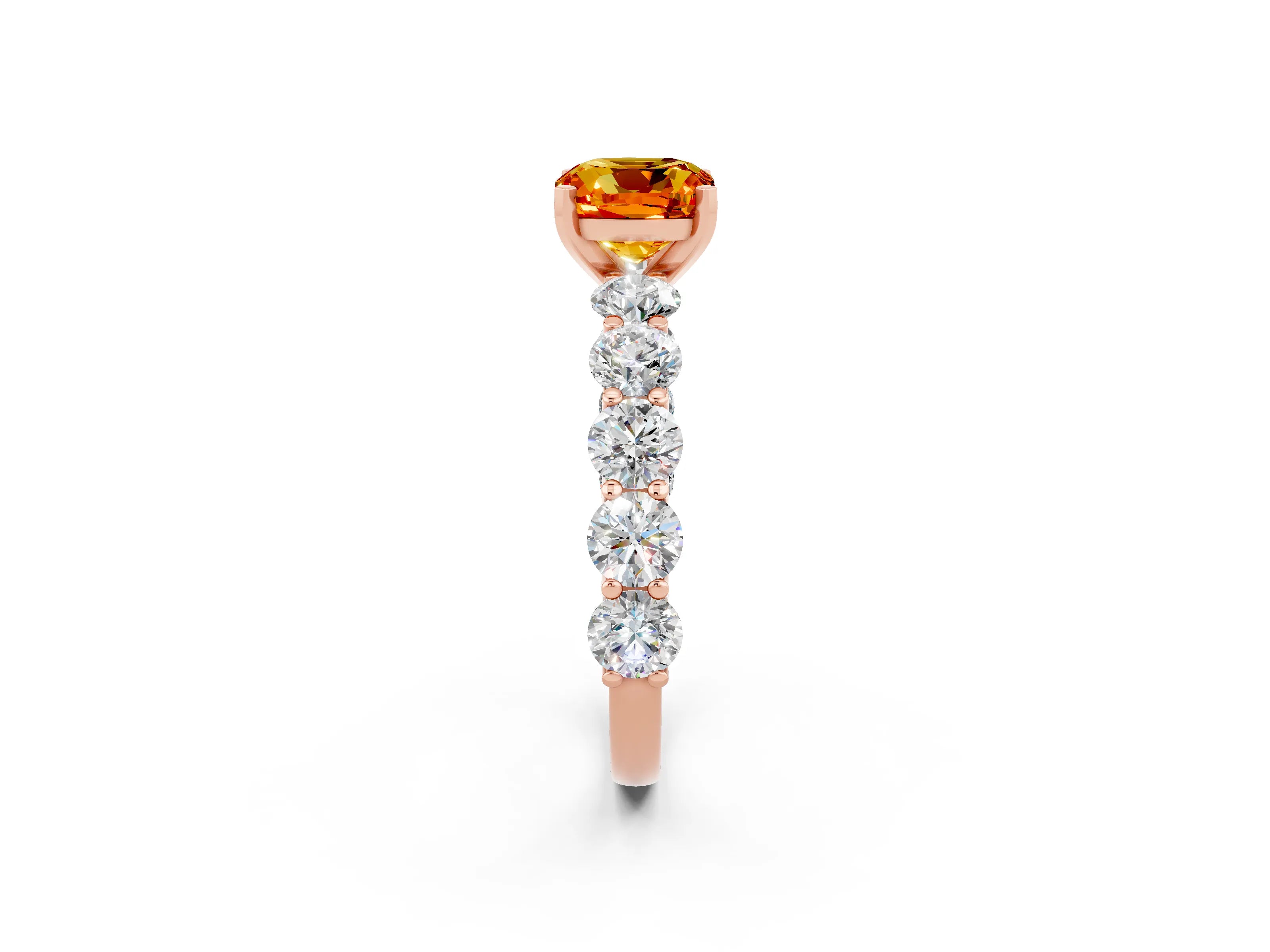 Rose gold Cushion Cut Citrine Prong Setting with Side Stones on a Pave Band_2