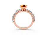 Rose gold Cushion Cut Citrine Prong Setting with Side Stones on a Pave Band_3