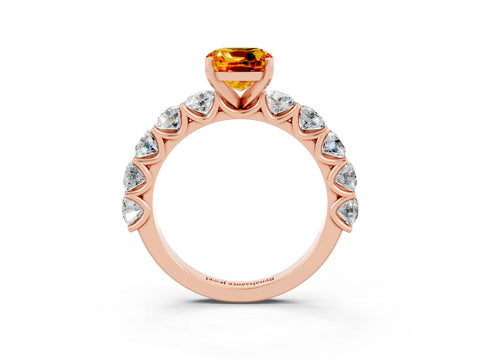 Rose gold Cushion Cut Citrine Prong Setting with Side Stones on a Pave Band_3