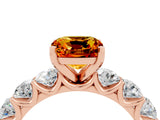 Rose gold Cushion Cut Citrine Prong Setting with Side Stones on a Pave Band_4