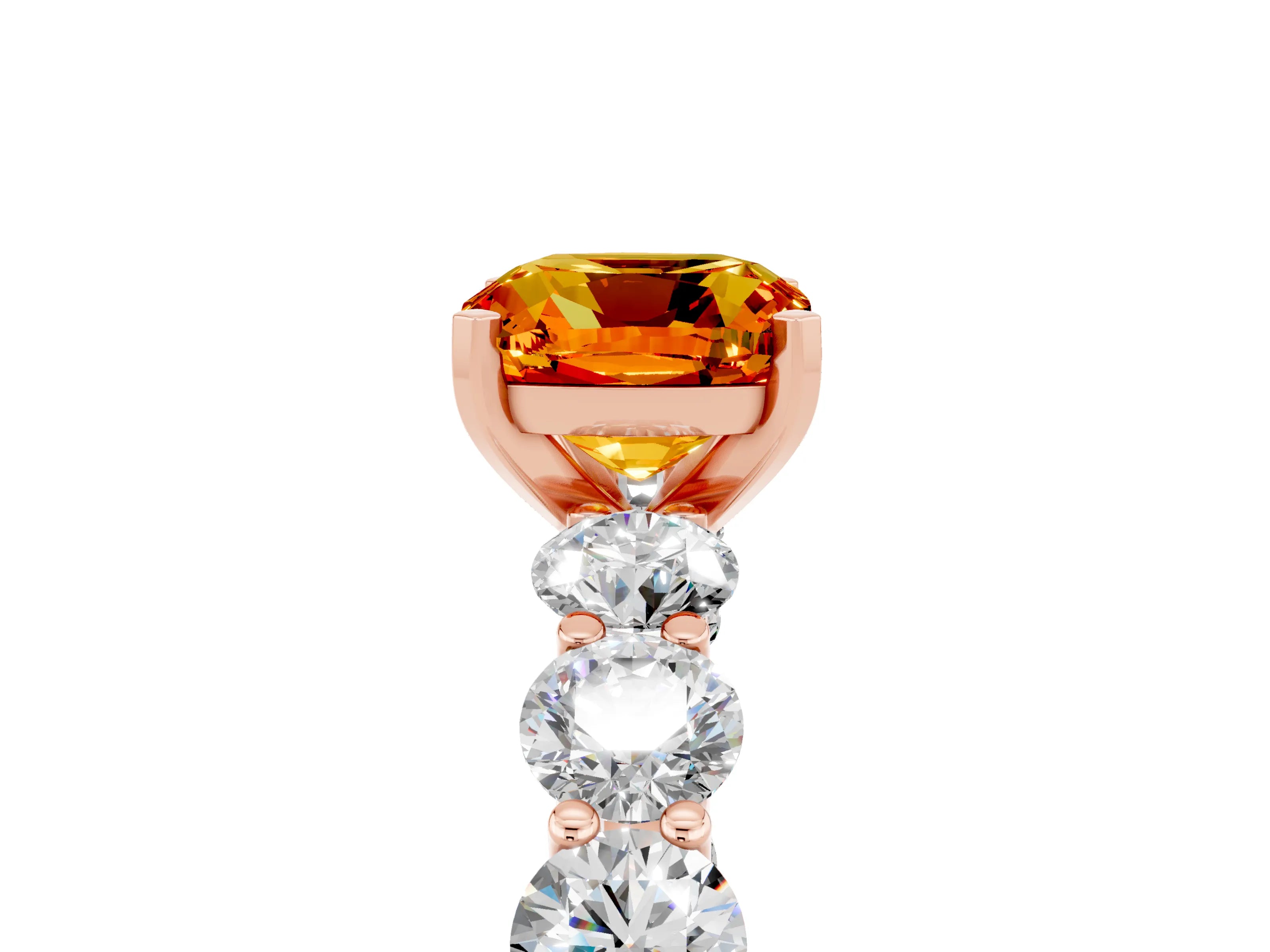Rose gold Cushion Cut Citrine Prong Setting with Side Stones on a Pave Band_5