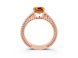 Rose gold Cushion Cut Citrine Ring with Milgrain Pavé Band and Four-Prong Setting_15
