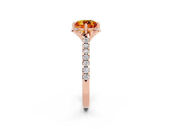 Rose gold Cushion Cut Citrine Ring with Pavé Band and Floral Prong Setting