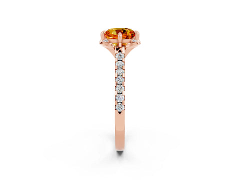Rose gold Cushion Cut Citrine Ring with Pavé Band and Floral Prong Setting_2