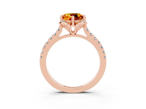 Rose gold Cushion Cut Citrine Ring with Pavé Band and Floral Prong Setting_3