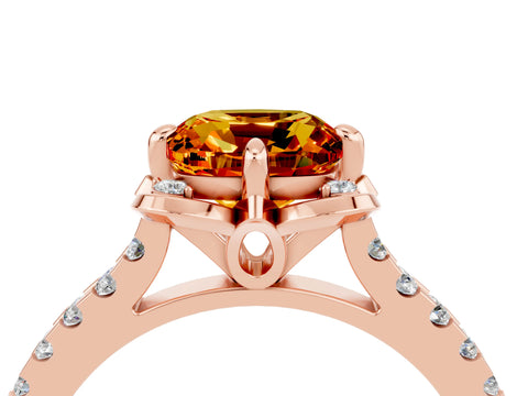 Rose gold Cushion Cut Citrine Ring with Pavé Band and Floral Prong Setting_4