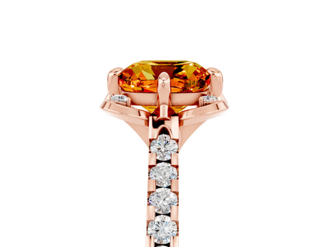 Rose gold Cushion Cut Citrine Ring with Pavé Band and Floral Prong Setting_5