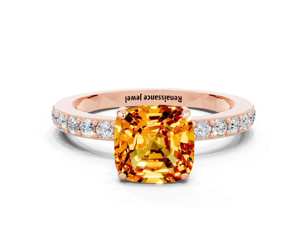 Rose gold Cushion Cut Citrine Pavé Engagement Ring with Round  Accents and Prong Setting