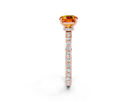 Rose gold Cushion Cut Citrine Ring with Pavé Band and Four-Prong Setting_2