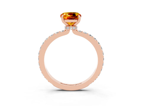 Rose gold Cushion Cut Citrine Ring with Pavé Band and Four-Prong Setting_3