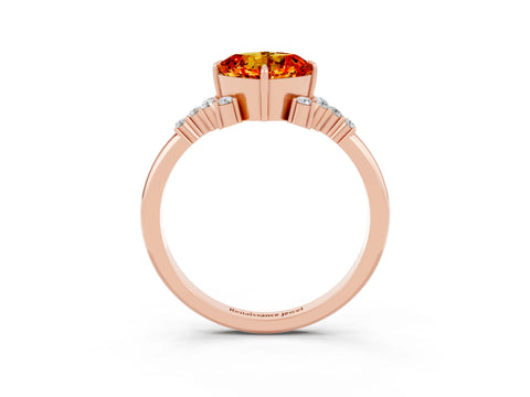 Rose gold Cushion Cut Citrine Ring with Side Stones and Four-Prong Setting_39