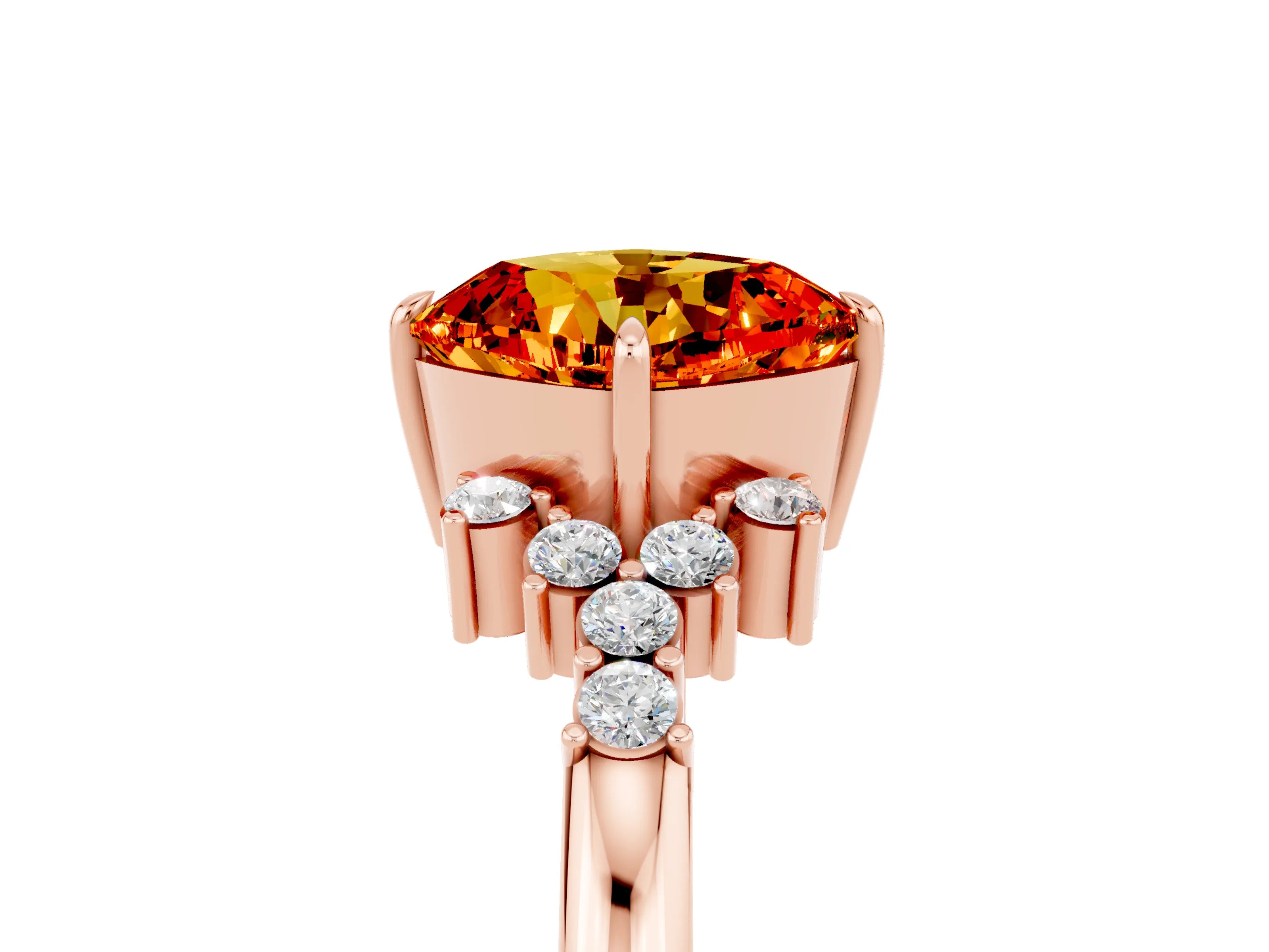 Rose gold Cushion Cut Citrine Ring with Side Stones and Four-Prong Setting_41