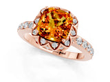 Rose gold Cushion Cut Citrine Scalloped Halo Engagement Ring with Round Shared Prong Band_25