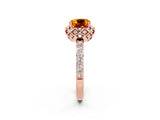 Rose gold Cushion Cut Citrine Scalloped Halo Engagement Ring with Round Shared Prong Band_26