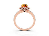 Rose gold Cushion Cut Citrine Scalloped Halo Engagement Ring with Round Shared Prong Band_27