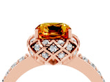 Rose gold Cushion Cut Citrine Scalloped Halo Engagement Ring with Round Shared Prong Band_28
