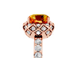 Rose gold Cushion Cut Citrine Scalloped Halo Engagement Ring with Round Shared Prong Band_29