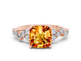 Rose gold Cushion Cut Citrine Scattered Round Accent Ring with Prong Setting_24