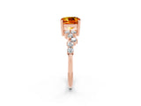 Rose gold Cushion Cut Citrine Scattered Round Accent Ring with Prong Setting_26
