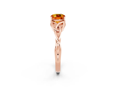 Rose gold Cushion Cut Citrine Solitaire Celtic Knot Ring with Four-Prong Setting_14