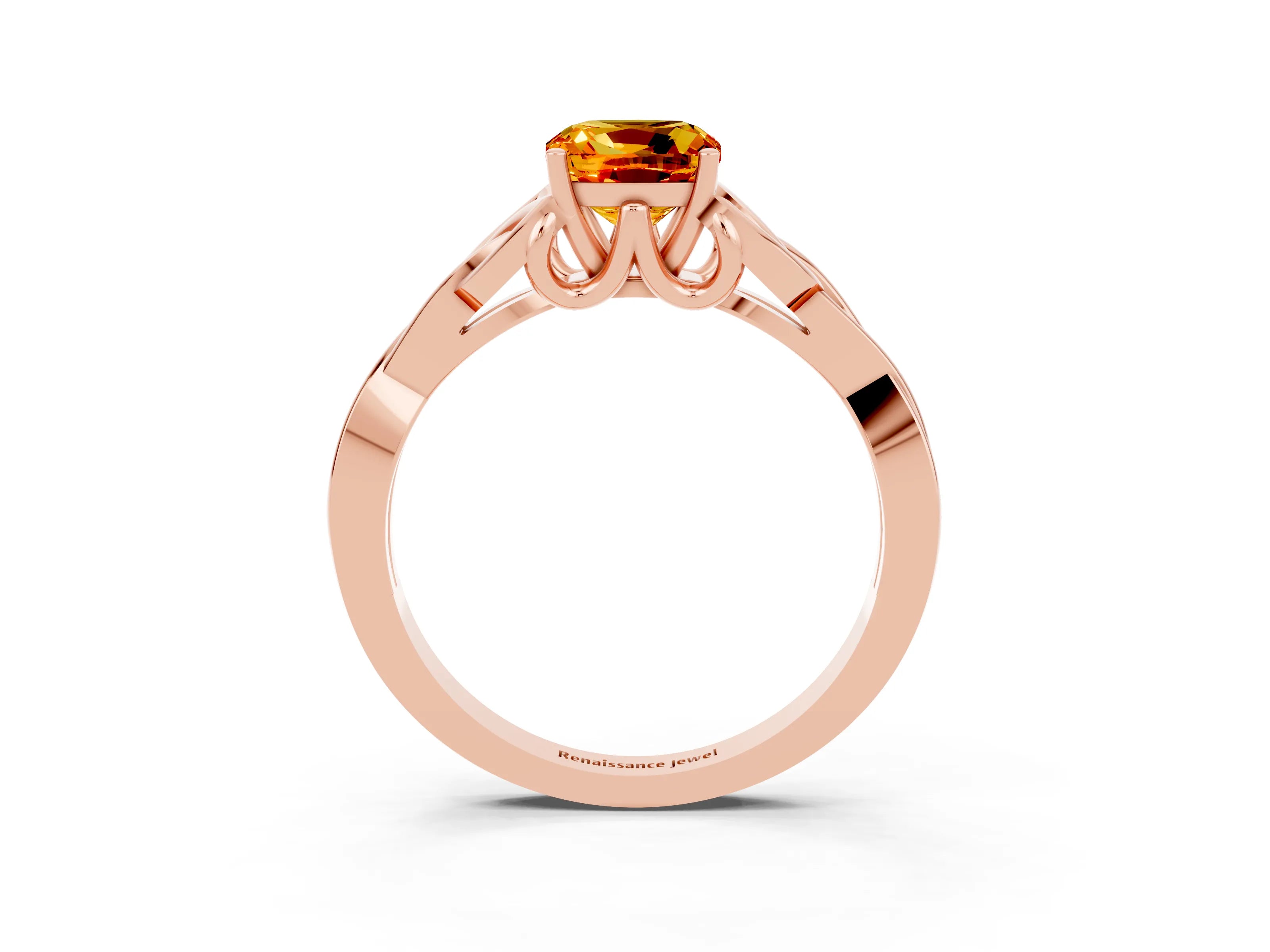 Rose gold Cushion Cut Citrine Solitaire Celtic Knot Ring with Four-Prong Setting_15