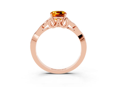 Rose gold Cushion Cut Citrine Solitaire Celtic Knot Ring with Four-Prong Setting_15