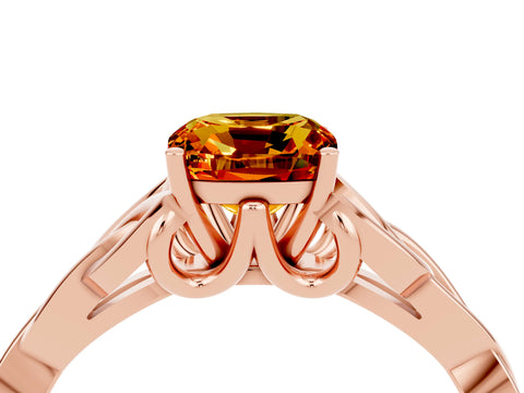 Rose gold Cushion Cut Citrine Solitaire Celtic Knot Ring with Four-Prong Setting_16