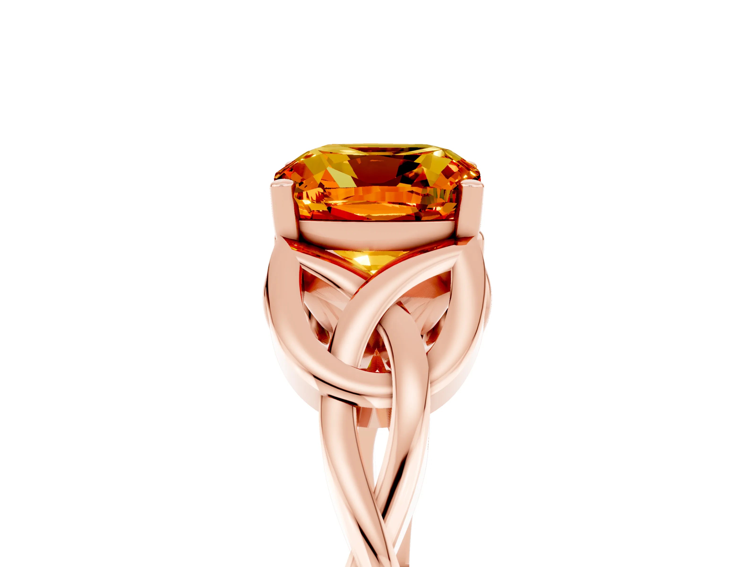 Rose gold Cushion Cut Citrine Solitaire Celtic Knot Ring with Four-Prong Setting_17